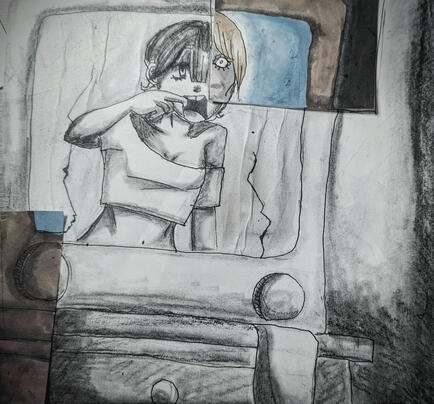 Charcoal, Pen, Alcohol markers.